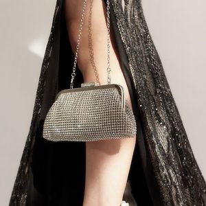 David's Bridal Crystal Mesh Clutch w Sparkle Clasp in Silver